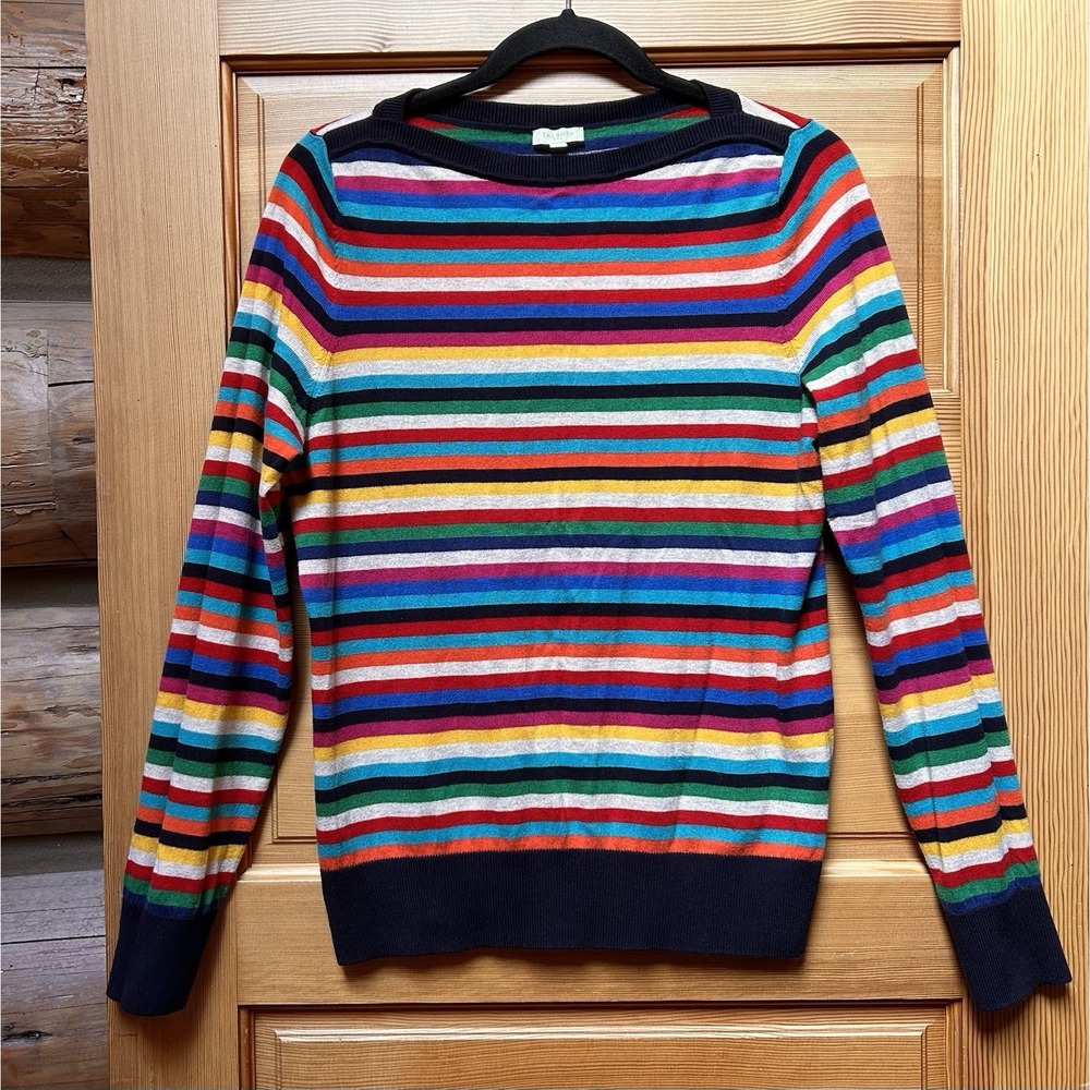 Talbots Womens Rainbow Striped Boatneck Sweater Size Medium Dopamine Whimsigoth